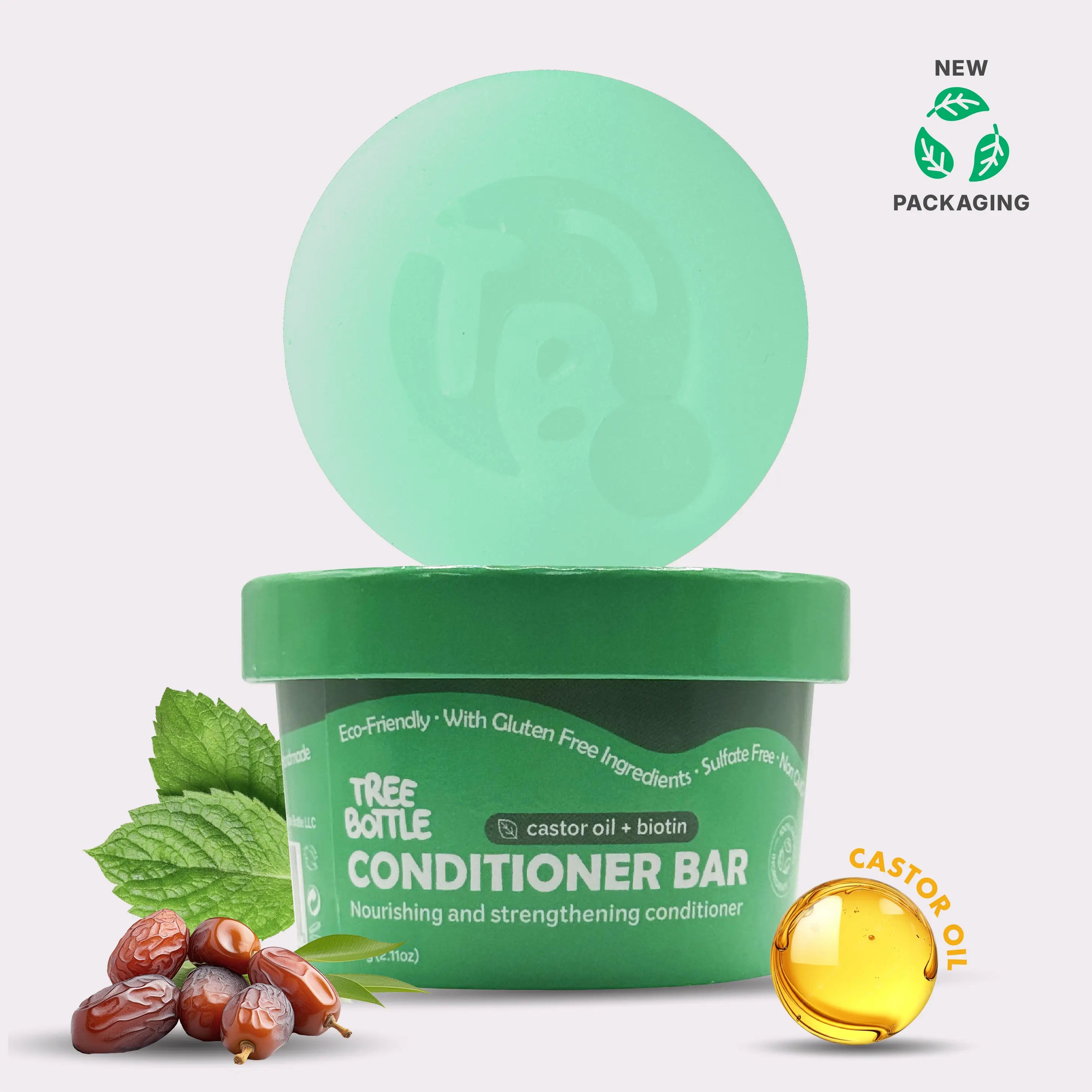 Castor Oil + Biotin Conditioner Bar with Peppermint Essential Oils - for Hair Growth