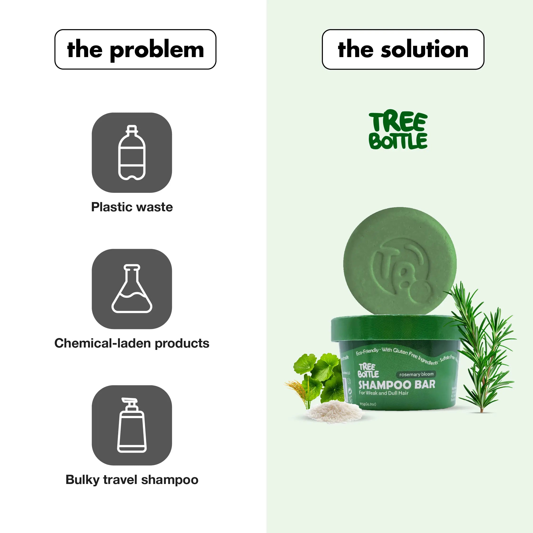 Rosemary + Rice Water Shampoo Bar - VOLUMIZING & FULLER HAIR - Tree Bottle