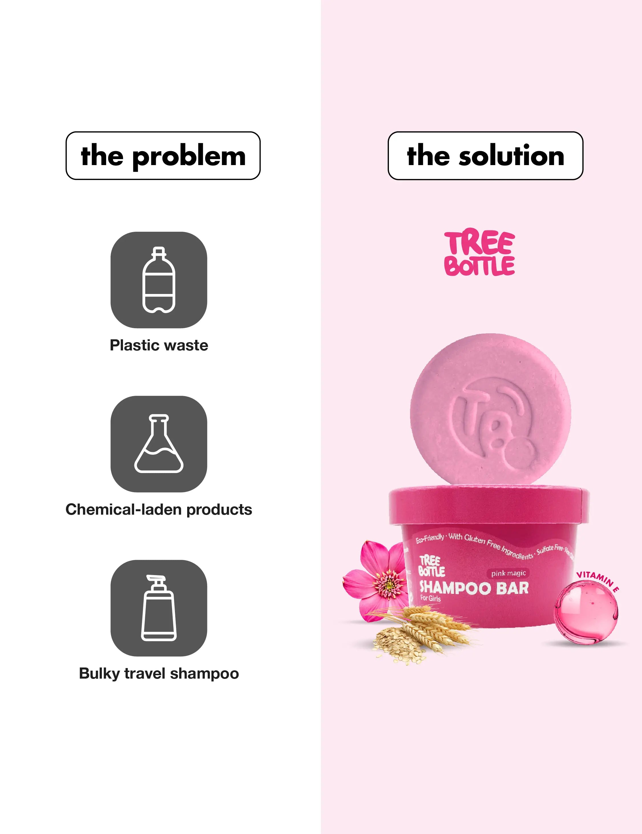 Shampoo Bar - Magic Pink for Girls - Tear-free & gentle on sensitive eyes - Tree Bottle