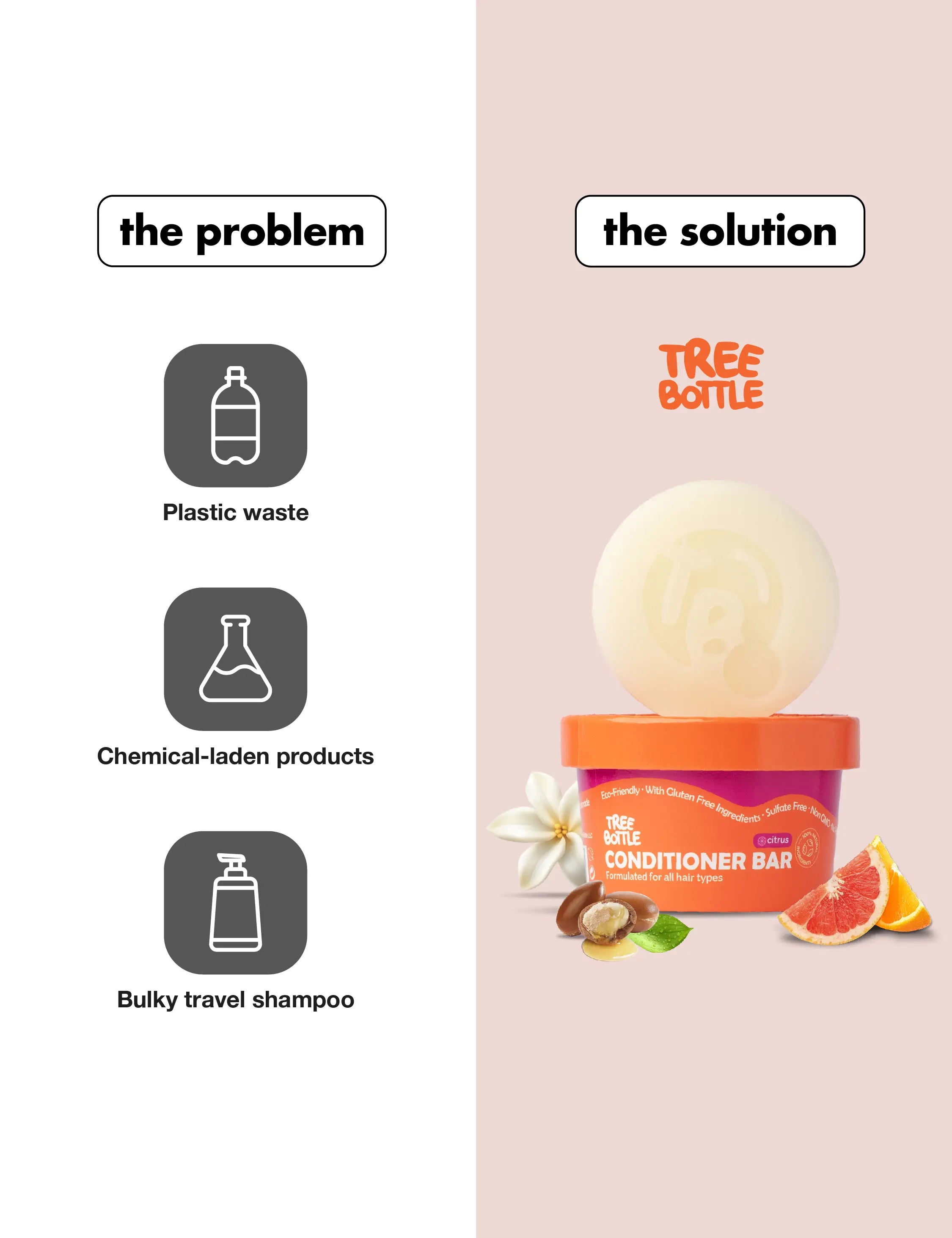 Conditioner Bar - Citrus Essential Oils & Panthenol - for Shine & Frizz Control - Tree Bottle