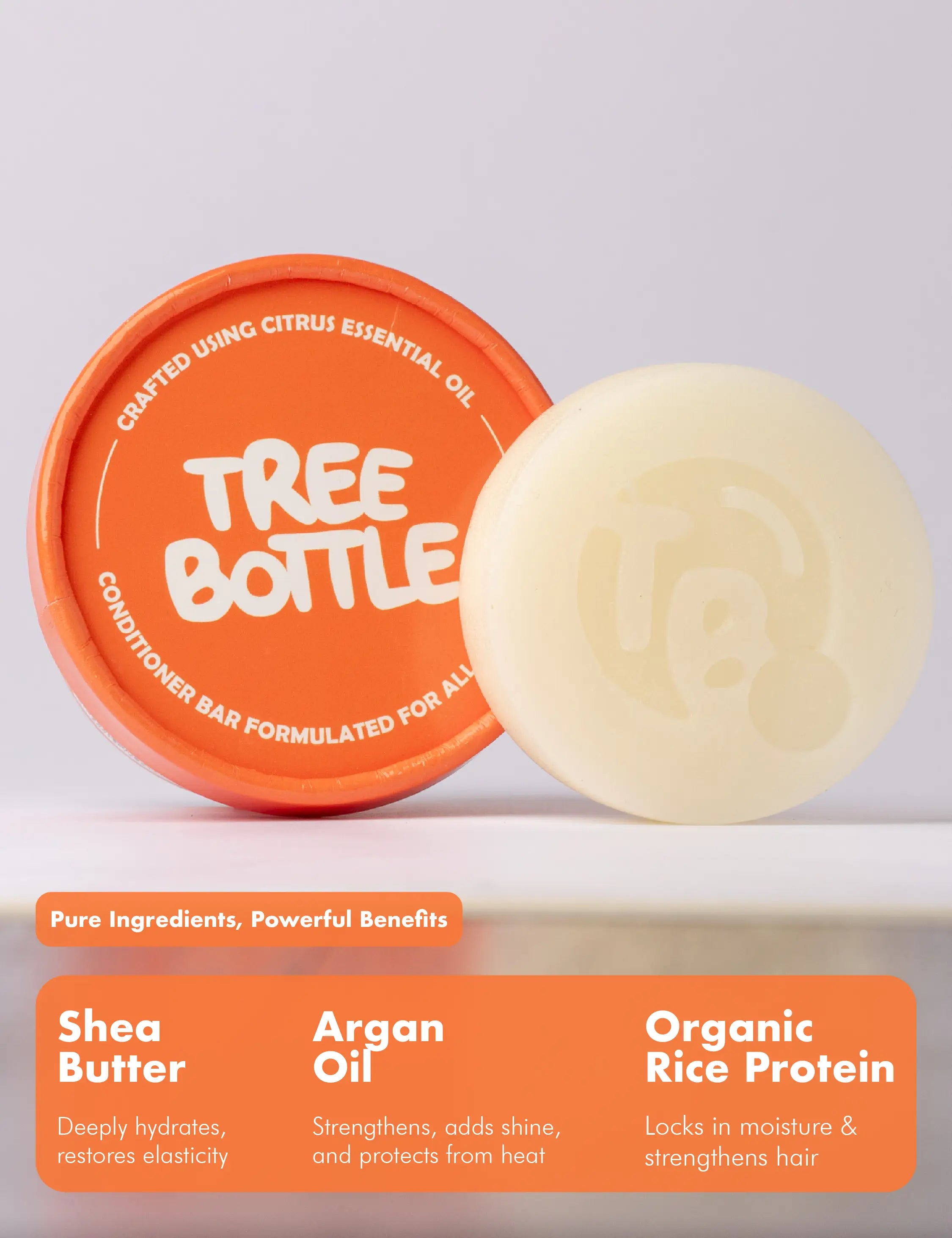 Conditioner Bar - Citrus Essential Oils & Panthenol - for Shine & Frizz Control - Tree Bottle