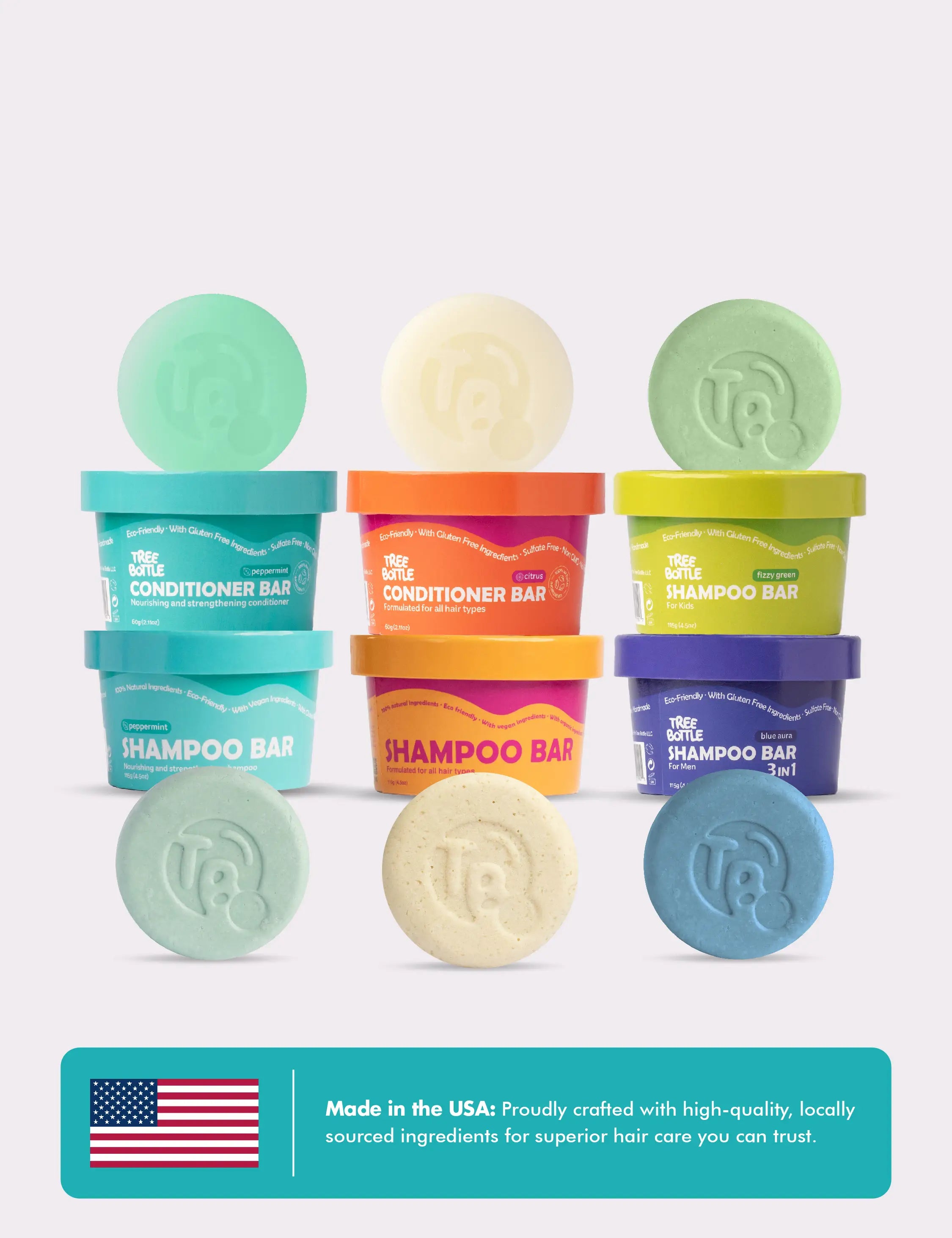 Conditioner Bar - Peppermint Essential Oil & Biotin - for Hair Growth - Tree Bottle