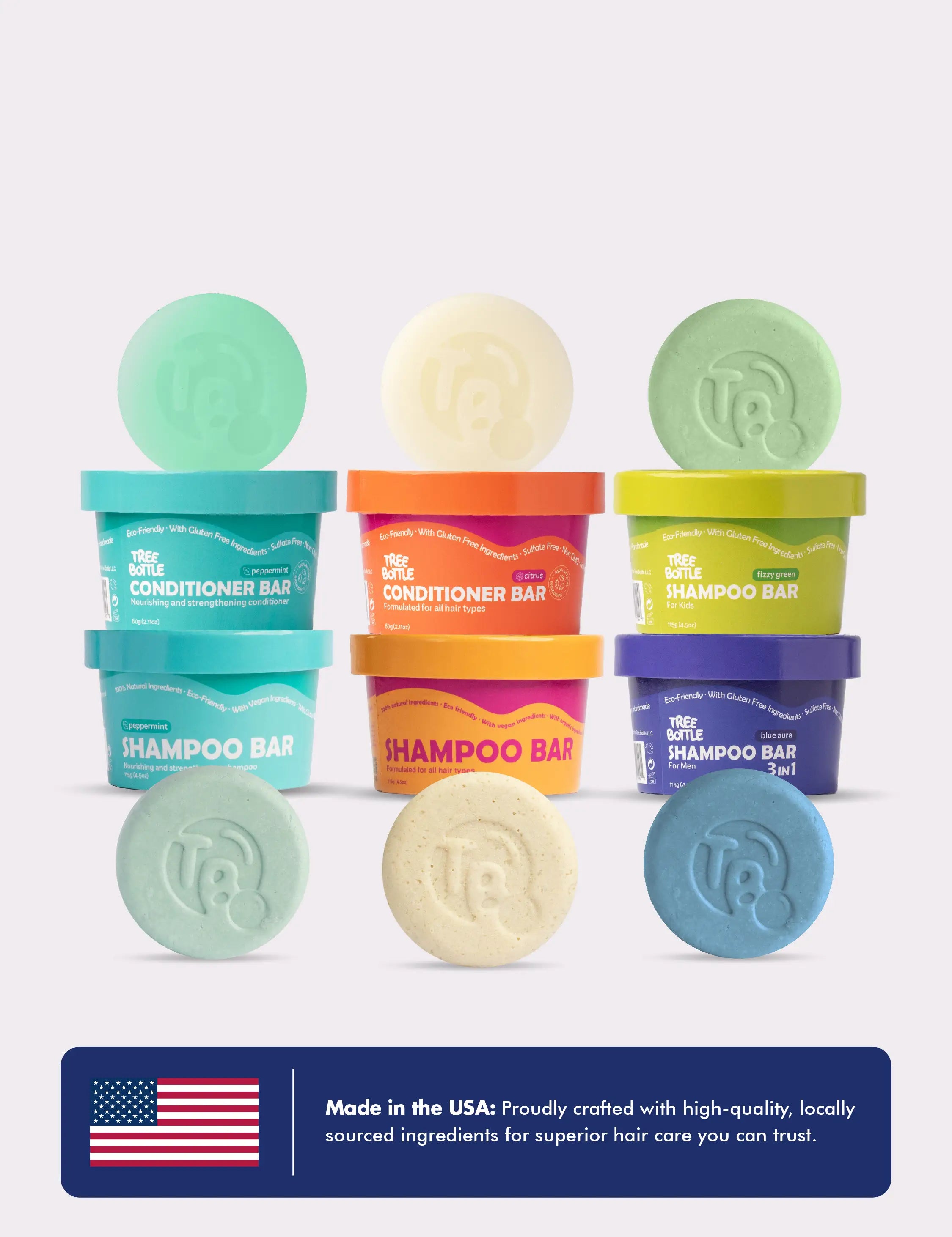 Tree Bottle Shampoo Bar - 3-in-1 for Men | All-in-one bar for hair, beard, and body with Blue Aura fragrance. Deep cleansing, hydration, and freshness in every use