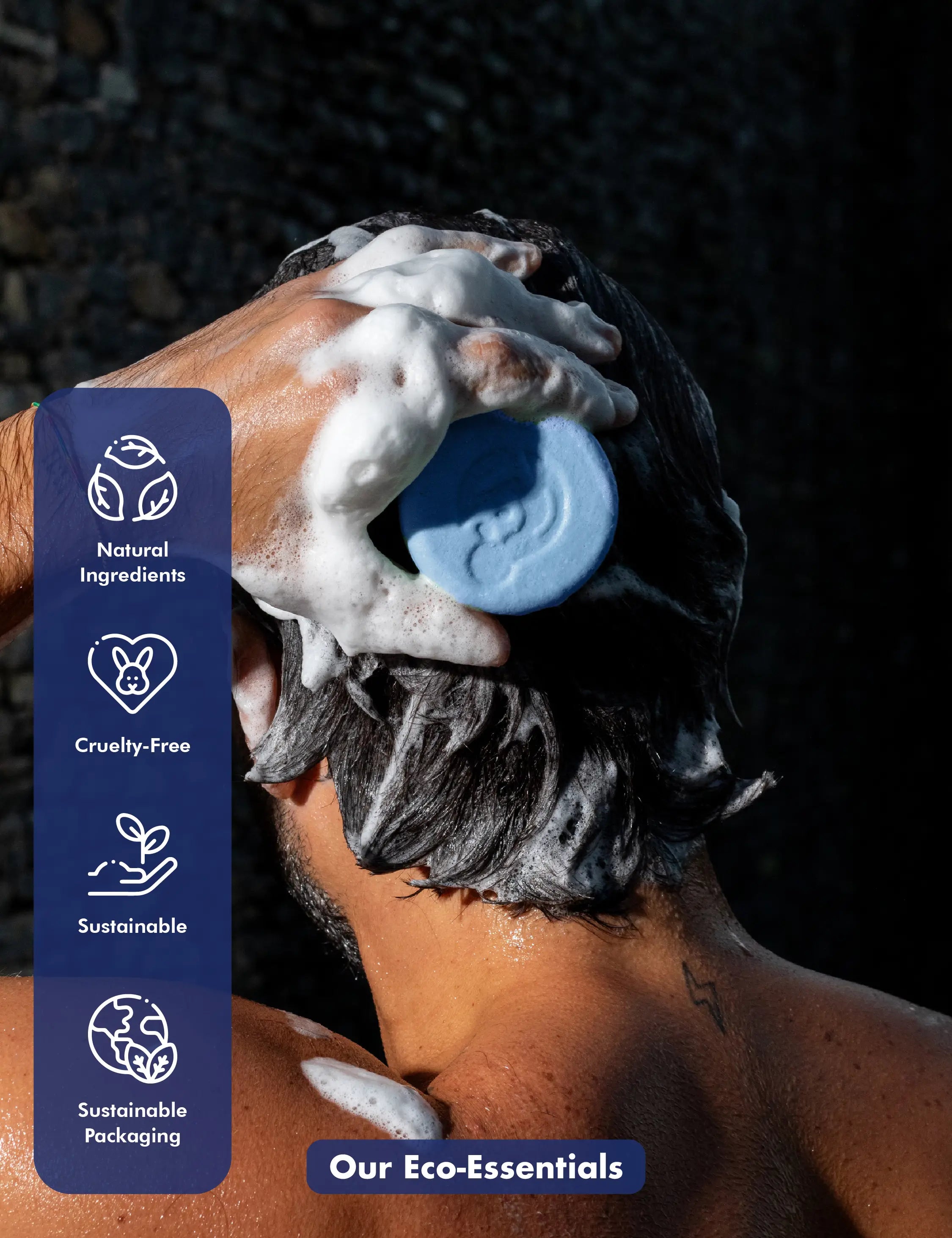 Tree Bottle Shampoo Bar - 3-in-1 for Men | All-in-one bar for hair, beard, and body with Blue Aura fragrance. Deep cleansing, hydration, and freshness in every use