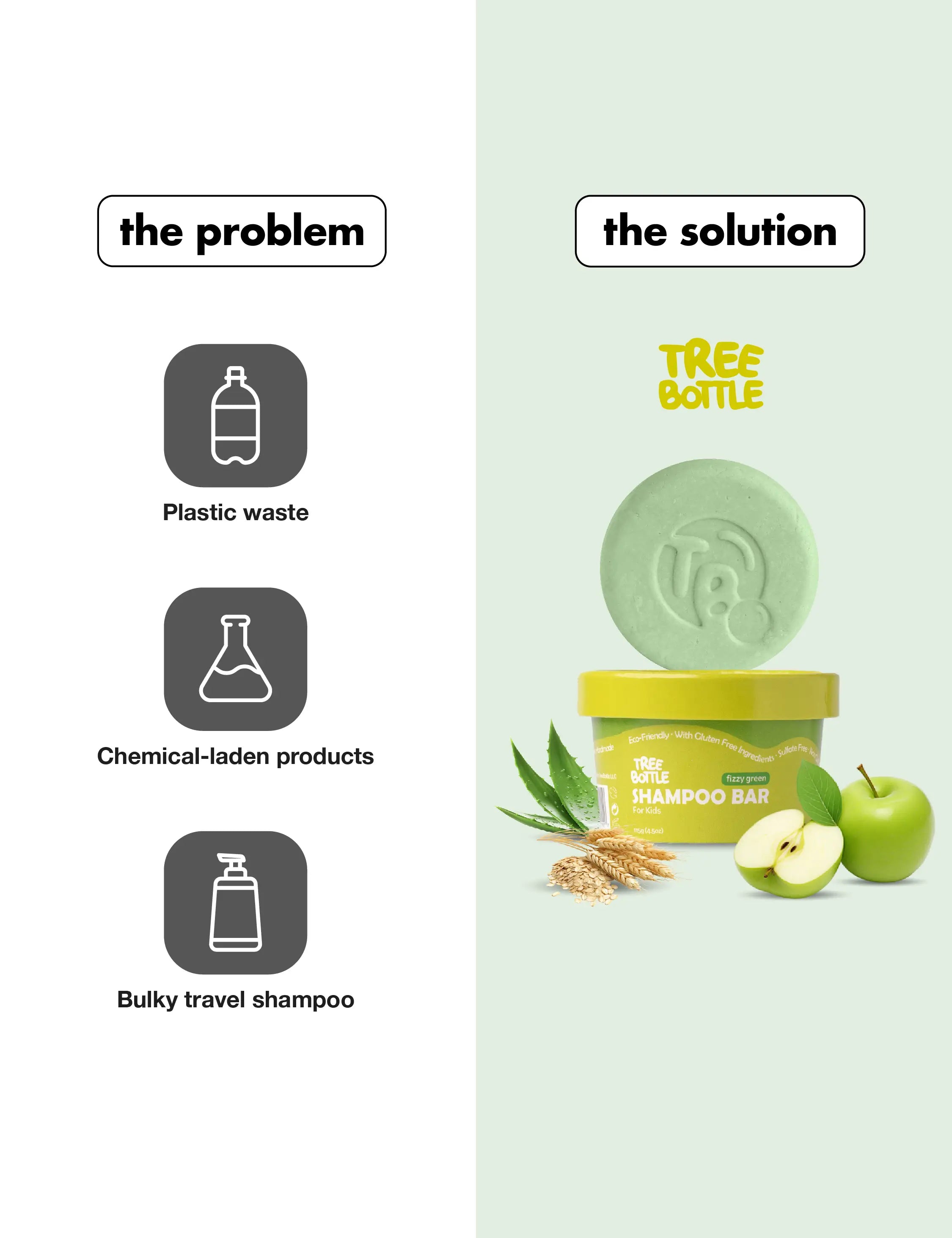 Shampoo Bar - Fizzy Green for Kids - Tree Bottle