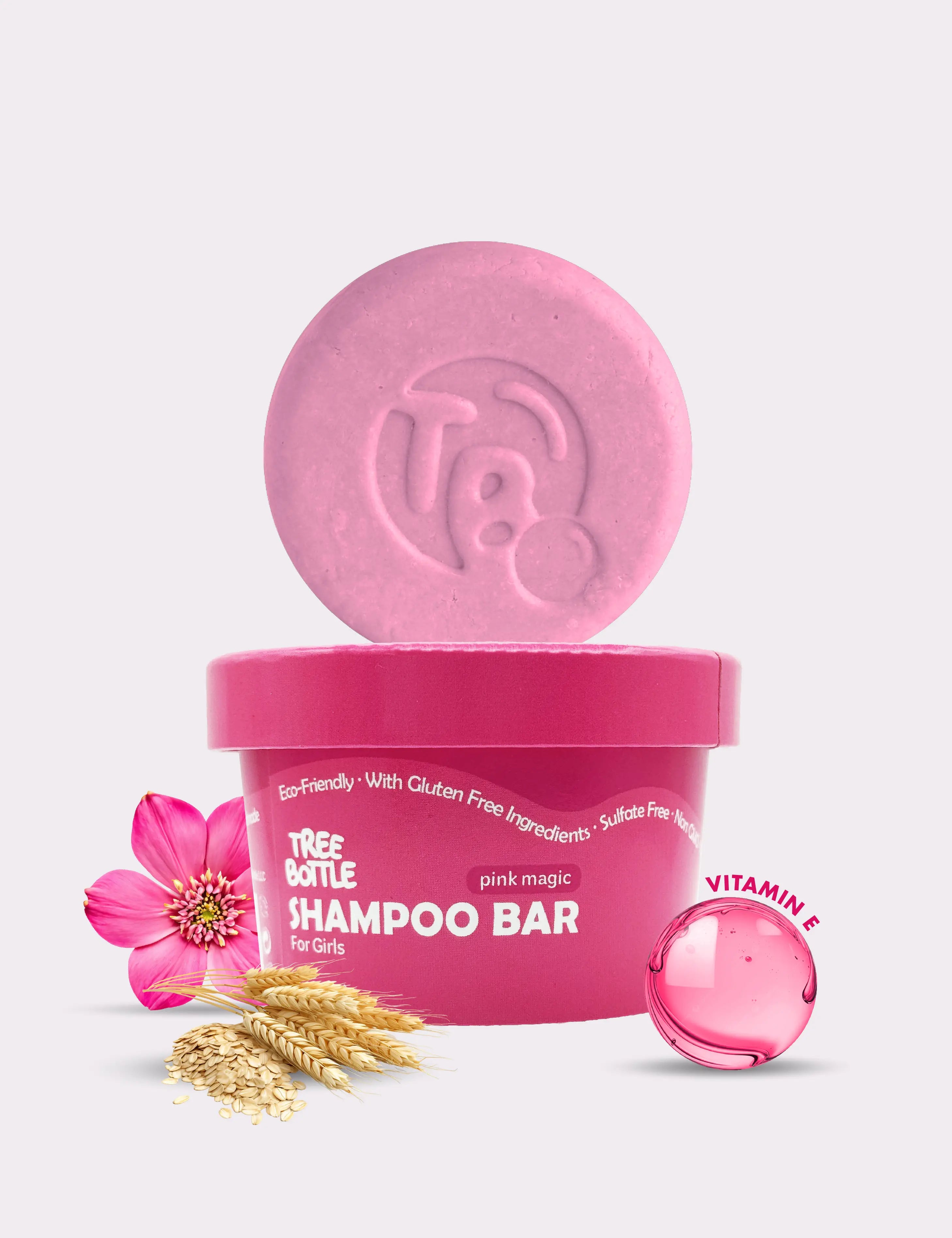 Shampoo Bar - Magic Pink for Girls - Tear-free & gentle on sensitive eyes - Tree Bottle